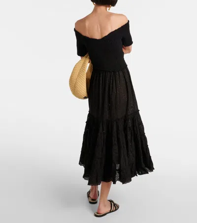 Poupette St Barth Midikleid Soledad Aus Baumwolle In Schwarz