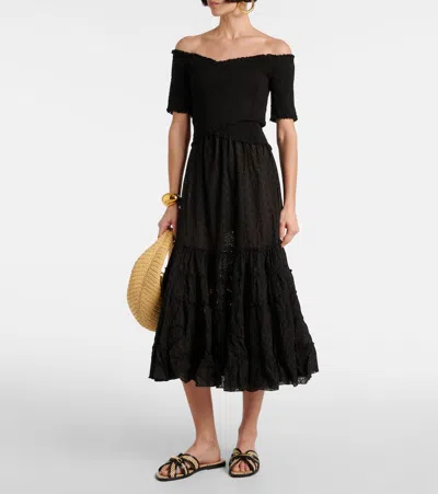 Poupette St Barth Midikleid Soledad Aus Baumwolle In Schwarz