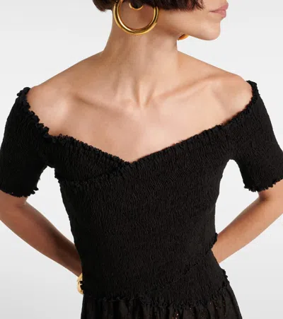 Poupette St Barth Midikleid Soledad Aus Baumwolle In Schwarz