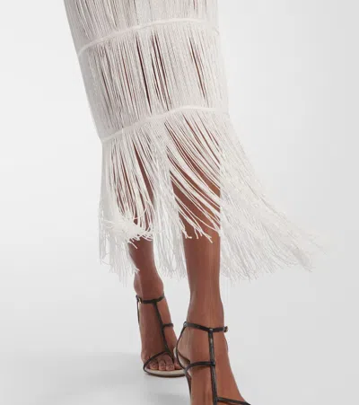 Shop Khaite Zare Fringed Ribbed-knit Maxi Dress In Weiss