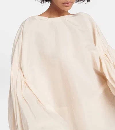 Khaite Quico Balloon-sleeve Oversized Silk Blouse In Beige