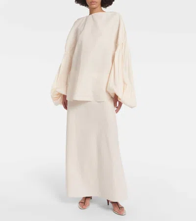 Khaite Quico Balloon-sleeve Oversized Silk Blouse In Beige