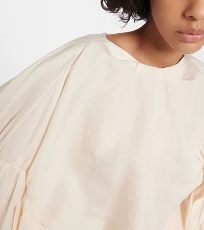 Khaite Quico Balloon-sleeve Oversized Silk Blouse In Beige