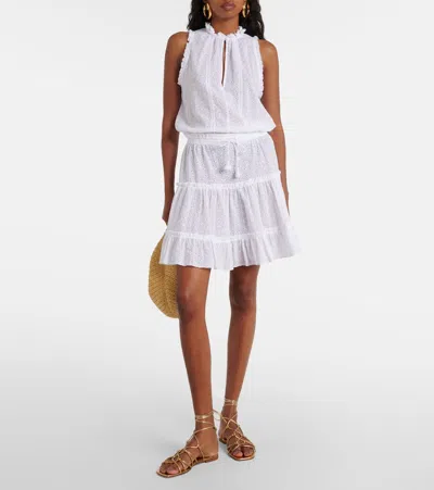 Shop Poupette St Barth Clara Tiered Cotton Minidress In Weiss