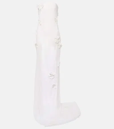 Shop Jacquemus Embroidered Silk-blend Mousseline Maxi Dress In Weiss