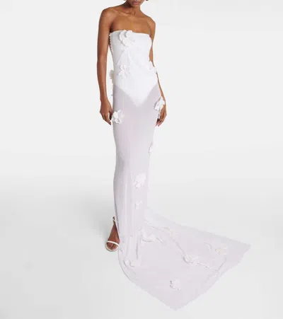 Shop Jacquemus Embroidered Silk-blend Mousseline Maxi Dress In Weiss