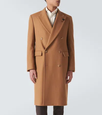 Shop Lardini Double-breasted Wool-blend Overcoat In Braun