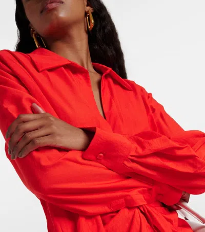 Shop Jacquemus La Robe Bahia Draped Shirt Dress In Orange