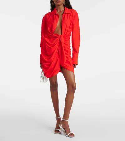 Shop Jacquemus La Robe Bahia Draped Shirt Dress In Orange