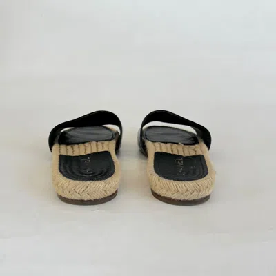 Pre-owned Chanel Black Espadrille Flat Slides With Cc On Vamp, 38c