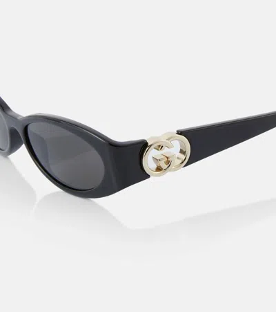 Gucci Ovale Sonnenbrille Interlocking G In Schwarz