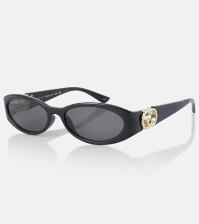 Gucci Ovale Sonnenbrille Interlocking G In Schwarz