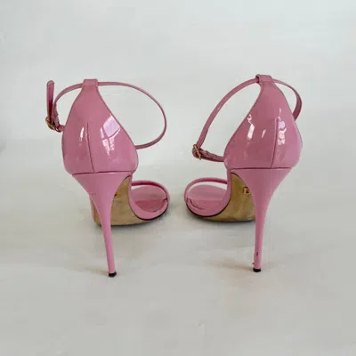 Pre-owned Dolce & Gabbana Dolce & Gabanna Pink Leather Patent Strappy Sandals, 38.5