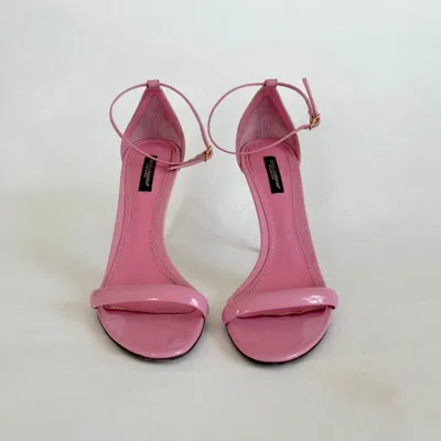 Pre-owned Dolce & Gabbana Dolce & Gabanna Pink Leather Patent Strappy Sandals, 38.5