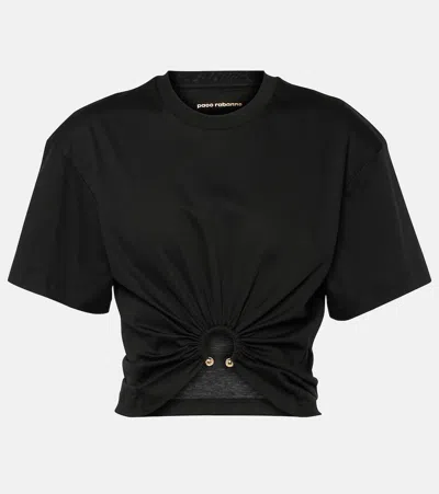 Shop Rabanne Gathered Cotton Jersey Crop Top In Schwarz