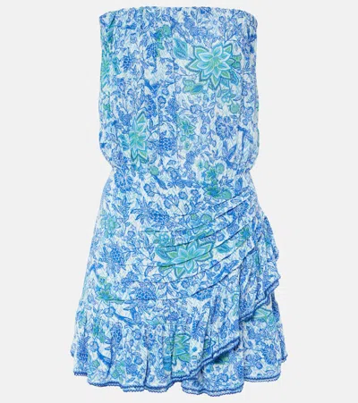 Shop Poupette St Barth Printed Strapless Minidress In Blau