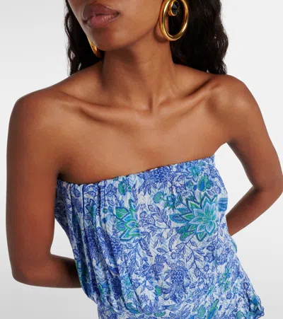 Shop Poupette St Barth Printed Strapless Minidress In Blau