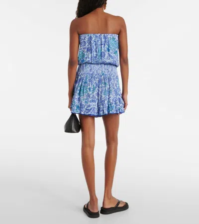 Shop Poupette St Barth Printed Strapless Minidress In Blau