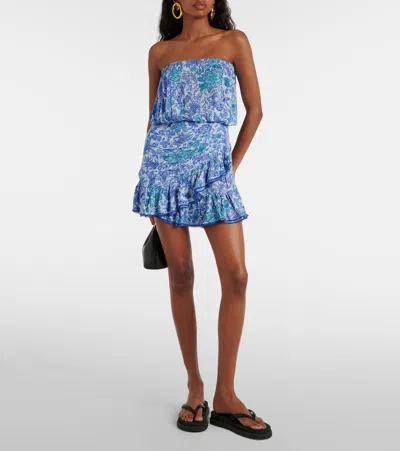 Shop Poupette St Barth Printed Strapless Minidress In Blau