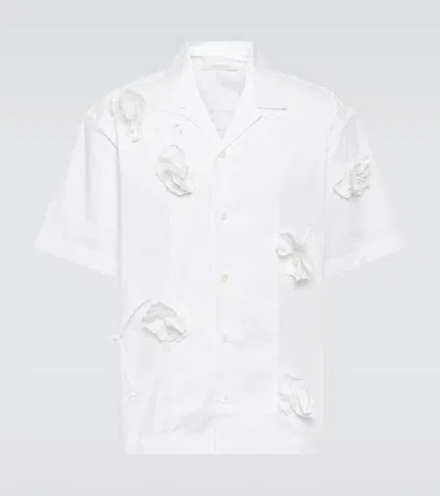 Shop Jacquemus La Chemise Jean Cotton-blend Bowling Shirt In Weiss