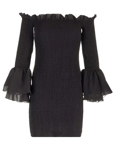 Shop Rotate Birger Christensen Chiffon Smock Mini Dress In Black