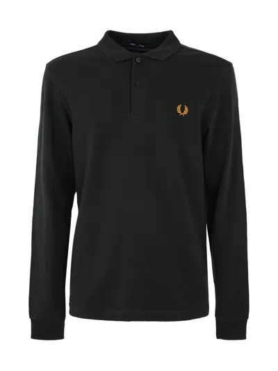 Shop Fred Perry Long Sleeved Logo Embroidered Polo Shirt In Green