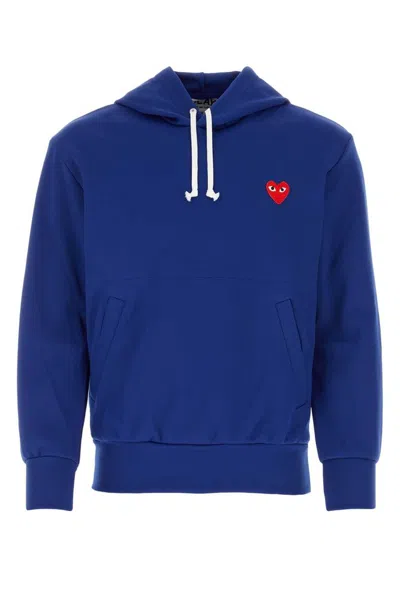 Shop Comme Des Garçons Play Heart Embroidered Drawstring Hoodie In Navy