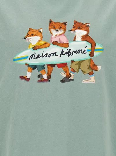 Shop Maison Kitsuné Surfing Foxes T-shirt Light Blue