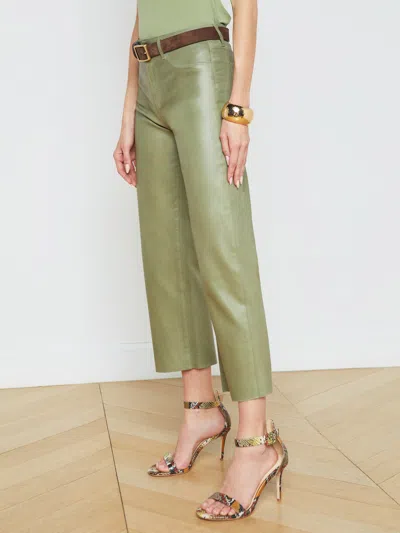 Shop L Agence Wanda Coated Wide-leg Jean In Oil Green Coated