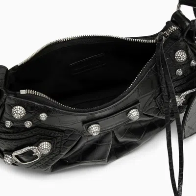 Shop Balenciaga Le Cagole Xs Black Crocodile-effect Mini Bag With Rhinestones Women