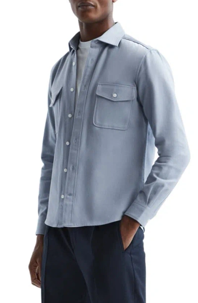 Shop Reiss Arlo Cotton Canvas Button-up Overshirt In Dusty Blue