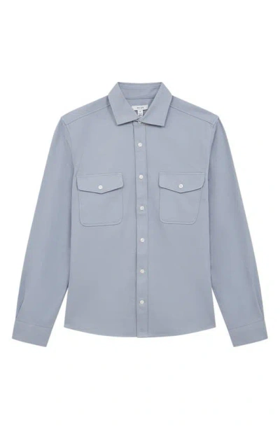 Shop Reiss Arlo Cotton Canvas Button-up Overshirt In Dusty Blue