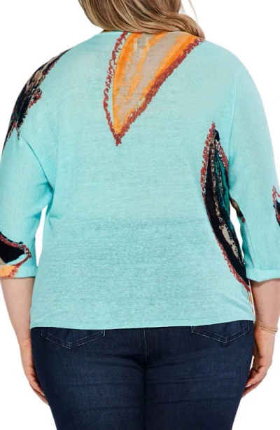 Shop Nic + Zoe Grove Linen Blend Sweater In Aqua Multi