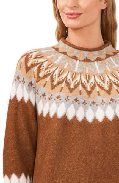 Shop Cece Fair Isle Funnel Neck Sweater In Toasted Beige