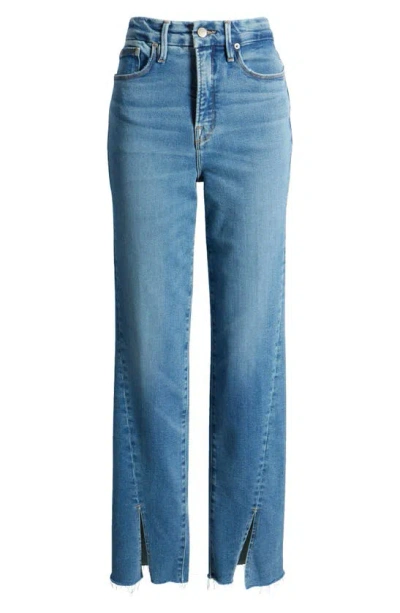 Good American Good Boy Twisted Slit Raw Hem Jeans In Indigo584