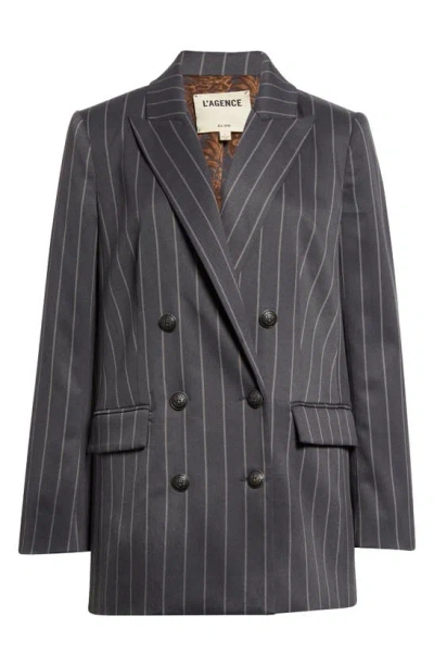 Shop L Agence Aimee Stripe Double Breasted Blazer In Charcoal Grey