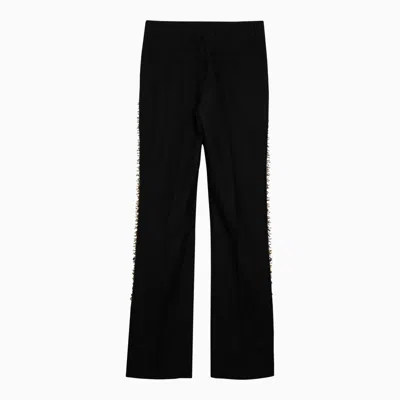 Shop Dries Van Noten Black Wool Trousers With Sequin Embroidery Women