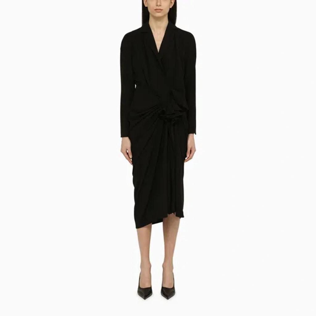 ワンピース DRIES VAN NOTEN BLACK WOOL-BLEND DRESS WITH DRAPE Dries Van Noten Black Wool-blend Dress With Drape | ModeSens