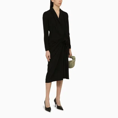 Shop Dries Van Noten Black Wool-blend Dress With Drape Women