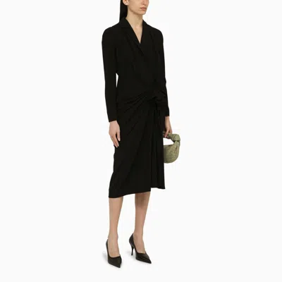 Dries Van Noten Draped Detail Wool Blend Dress In Black