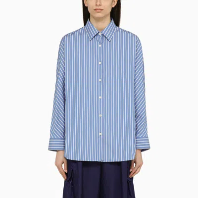 Shop Dries Van Noten Light Blue Shirt With White Cotton Stripes Women