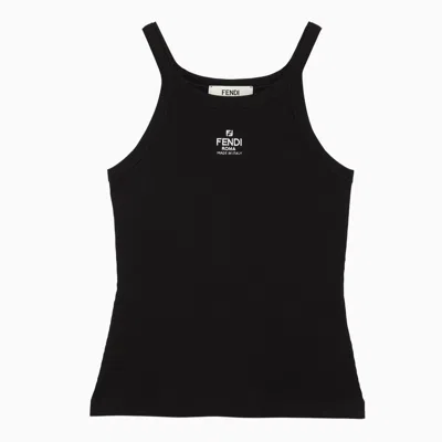 Shop Fendi Black Cotton Tank Top With Logo Women