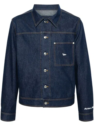 Shop Maison Kitsuné Logo-embroidered Denim Jacket - Men's - Cotton In Blue