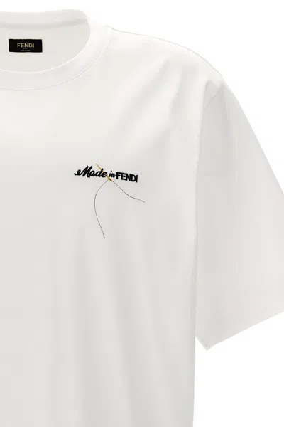 Shop Fendi Men Logo Embroidery T-shirt In White