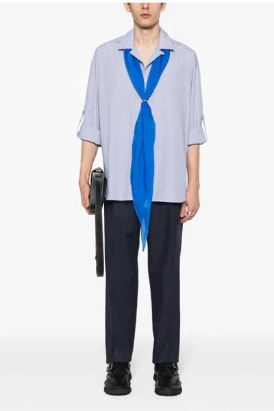 Fendi Blue Straight Pants In Wool Man In Blue
