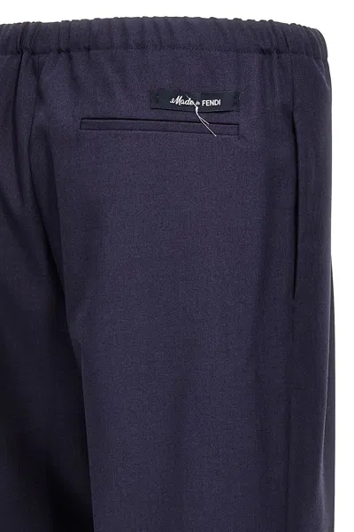 Fendi Blue Straight Pants In Wool Man In Blue