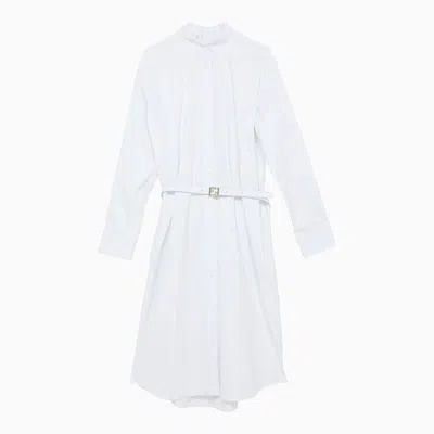 Shop Fendi White Cotton Chemisier Dress With Belt Women In Multicolor