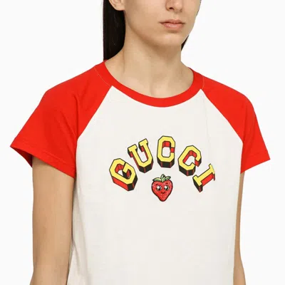 Shop Gucci White/red Crew-neck T-shirt With Logo Women In Yellow
