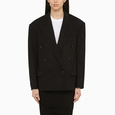 Shop Isabel Marant Black Wool Double-breasted Jacket With Epaulettes Women