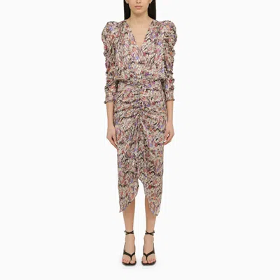 Shop Isabel Marant Multicoloured Silk Blend Midi Dress With Draping Women In Multicolor